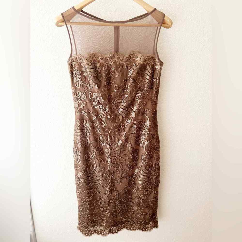 Tadashi Shoji Bronze Sleeveless Sequin Cocktail Dress Size 4